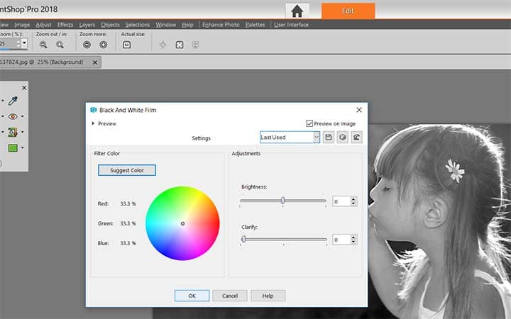 corel paintshop pro x9 how to color black and white