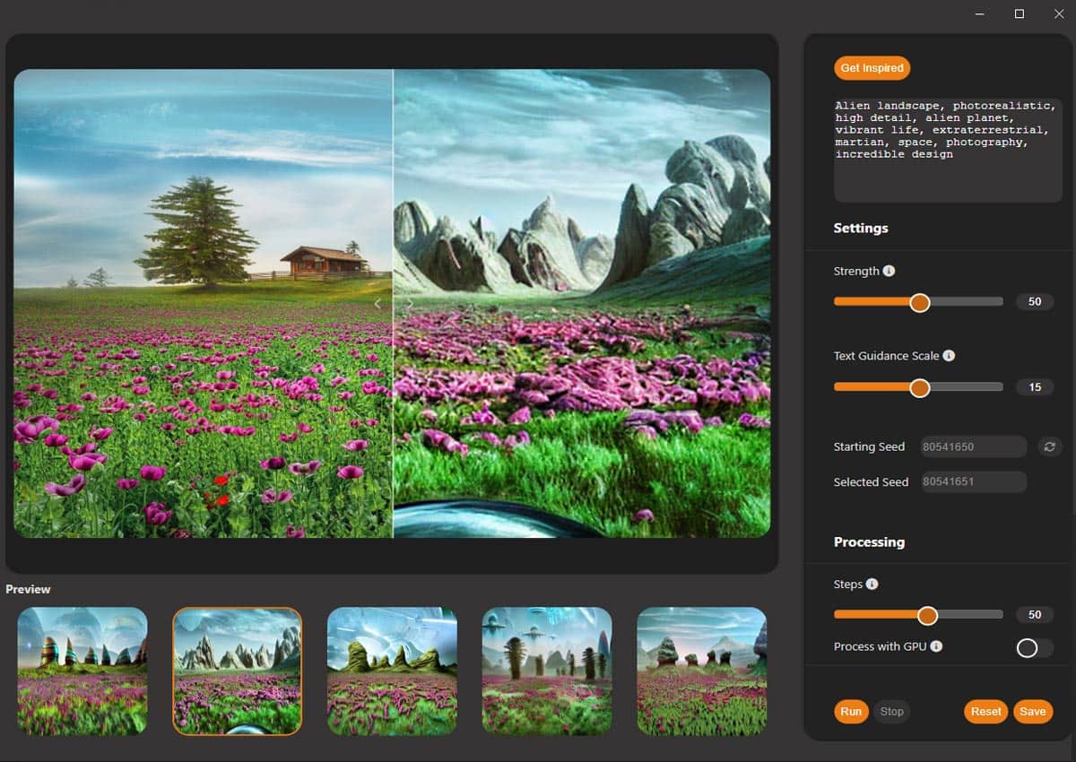 Field of flowers alien landscape with UI