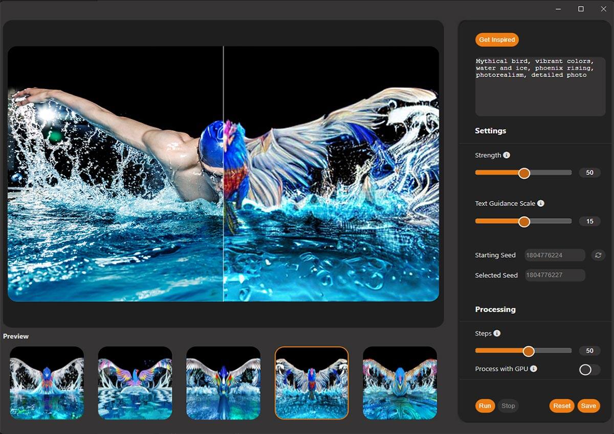 Swimmer ice bird with UI
